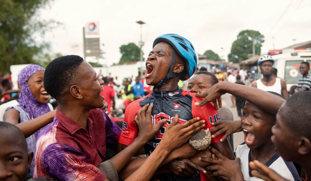 9. MG 74 Abu Sheikh Sesay is greeted by fans after a monstrous solo effort on Stage 1. He finished second on the stage.
